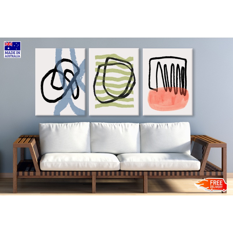 3 Set of Abstract Hand Drawn Design High Quality print 100% Australian made wall Canvas ready to hang