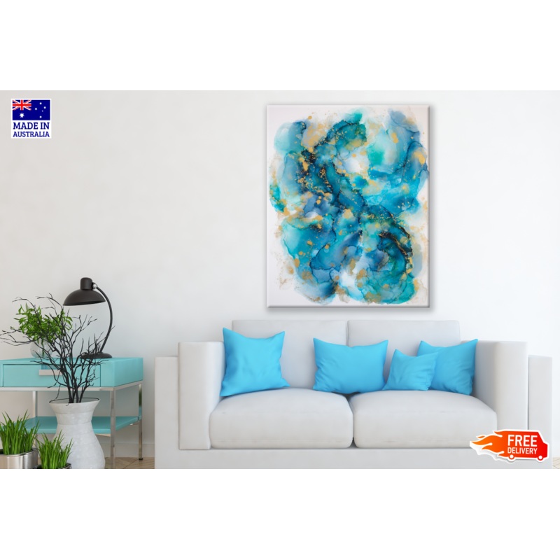 Abstract Aqua Gold Painting Print 100% Australian Made