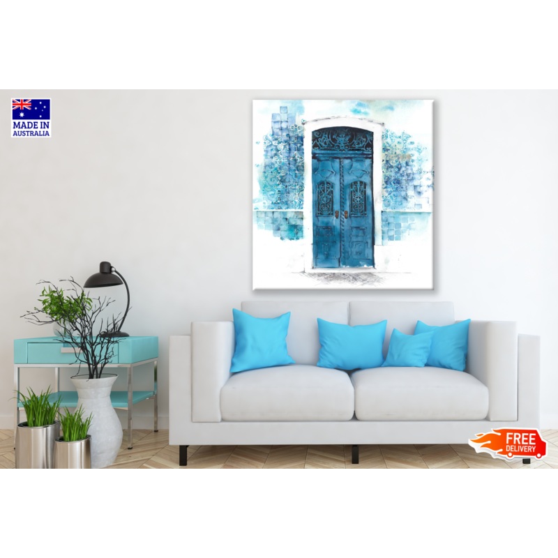 Abstract Blue Door Watercolour Painting  Print 100% Australian Made