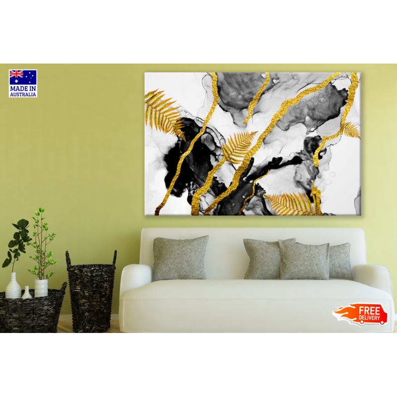 Abstract Granite Black Gold Design Print 100% Australian Made