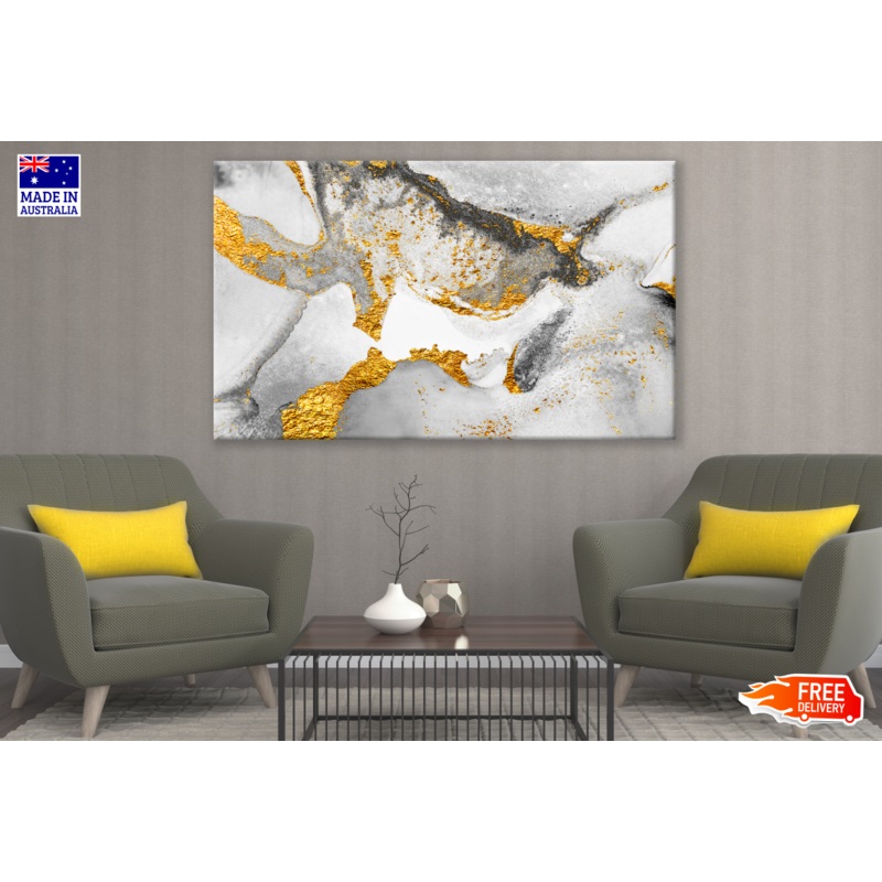 Abstract Granite Grey & Gold Design Print 100% Australian Made