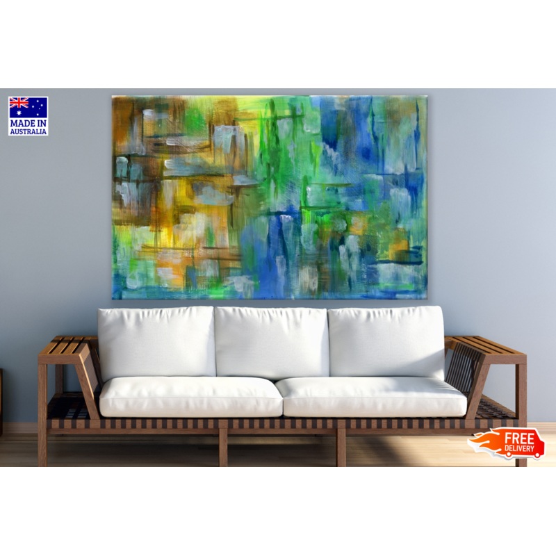 Blue Green Brown Abstract Design Print 100% Australian Made