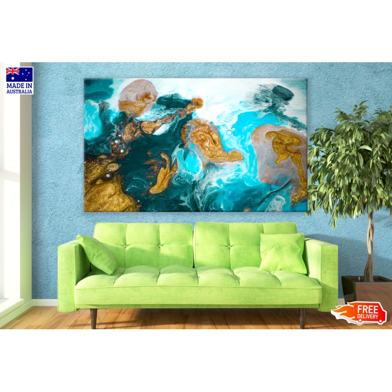Blue Green Gold Abstract Design Print 100% Australian Made