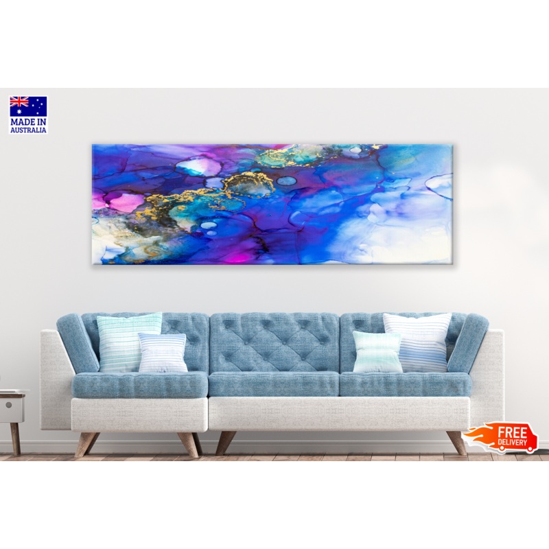 Panoramic Canvas Blue Abstract Design High Quality 100% Australian made wall Canvas Print ready to hang