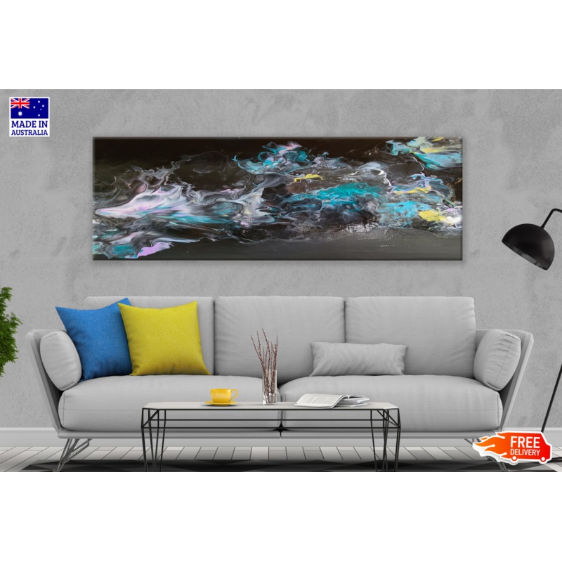 Panoramic Canvas Blue Black & Green Abstract Design High Quality 100% Australian made wall Canvas Print ready to hang