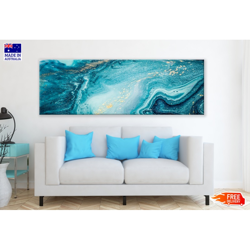 Panoramic Canvas Blue Green Abstract High Quality 100% Australian made wall Canvas Print ready to hang