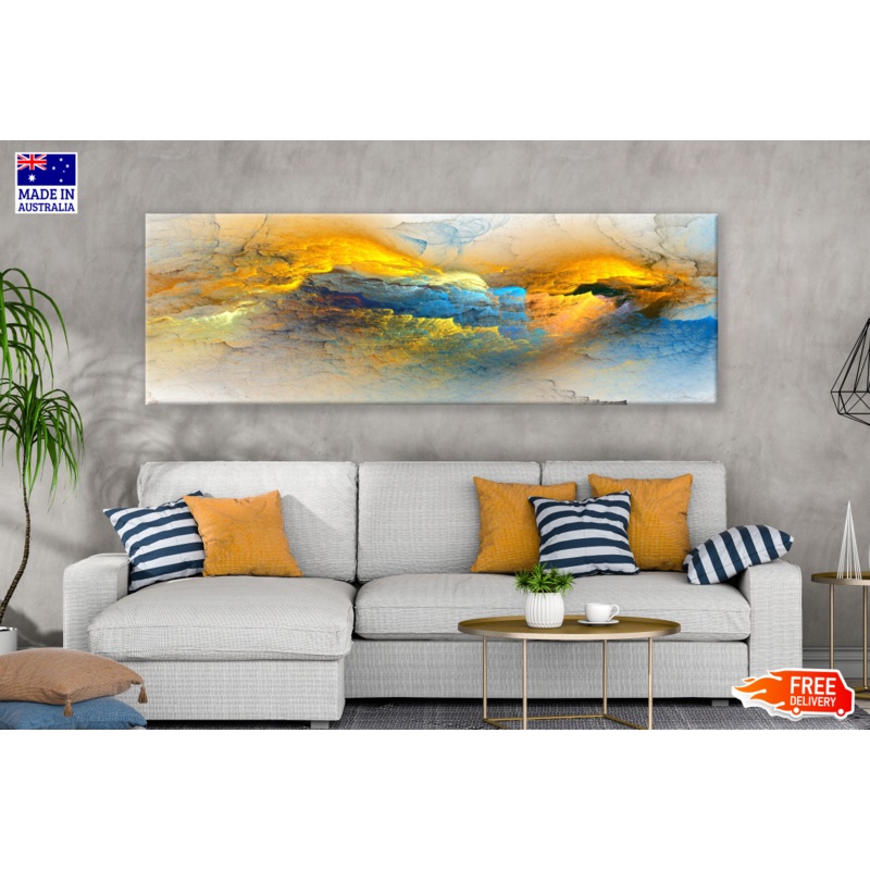 Panoramic Canvas Blue Orange Abstract Design High Quality 100% Australian made wall Canvas Print ready to hang