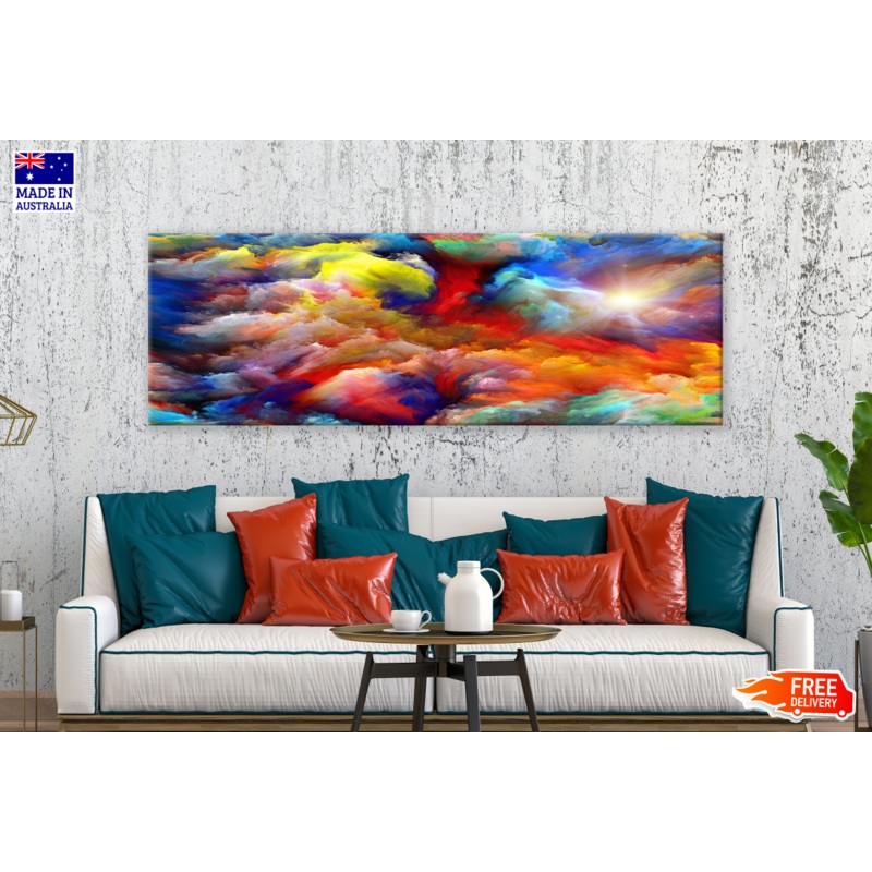 Panoramic Canvas Colourful Cloud Abstract Design High Quality 100% Australian made wall Canvas Print ready to hang
