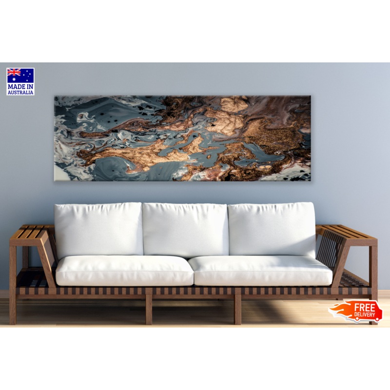 Panoramic Canvas Gold Blue Abstract Design High Quality 100% Australian made wall Canvas Print ready to hang