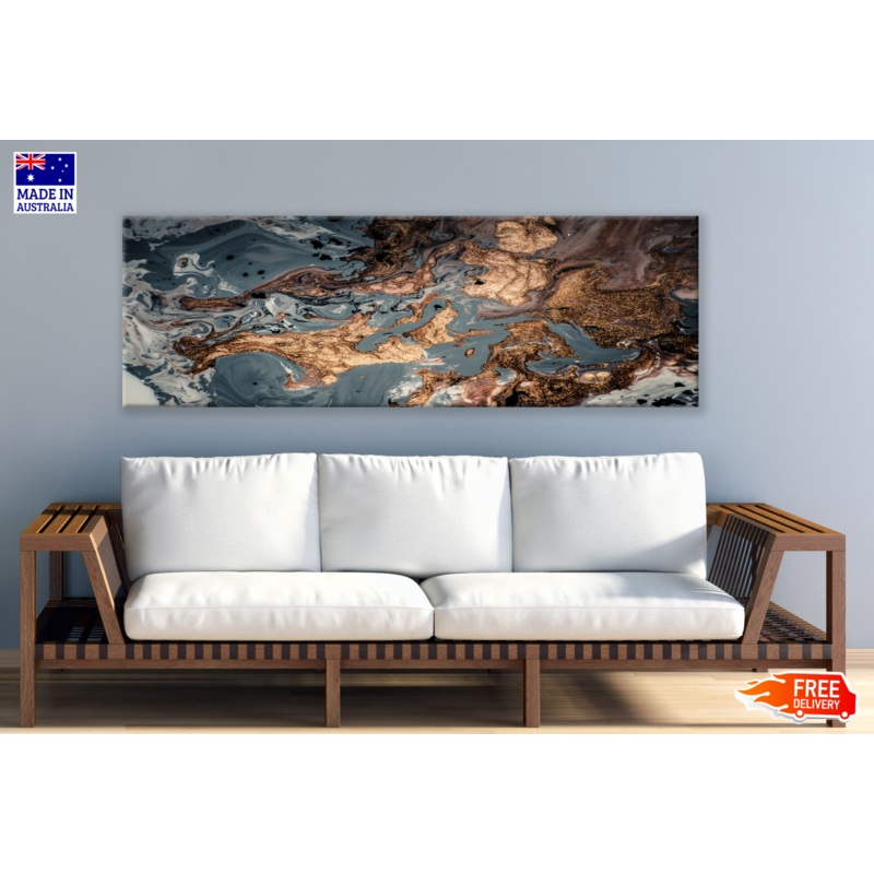 Panoramic Canvas Gold Grey Abstract Design High Quality 100% Australian made wall Canvas Print ready to hang