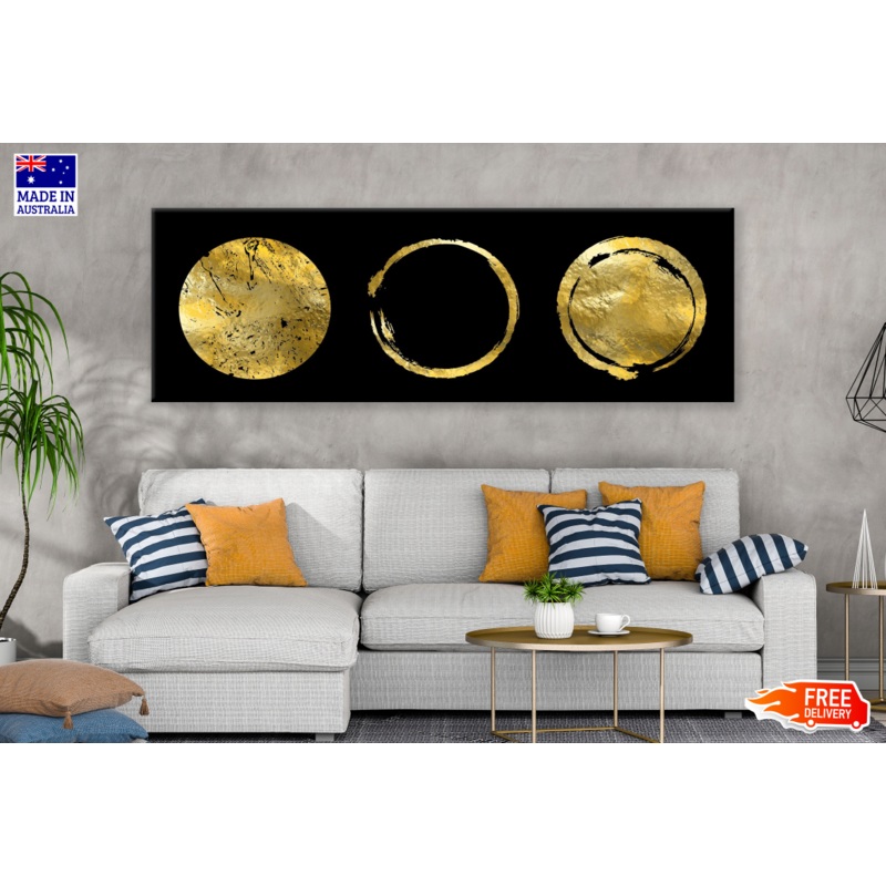 Panoramic Canvas Golden Circles High Quality 100% Australian made wall Canvas Print ready to hang