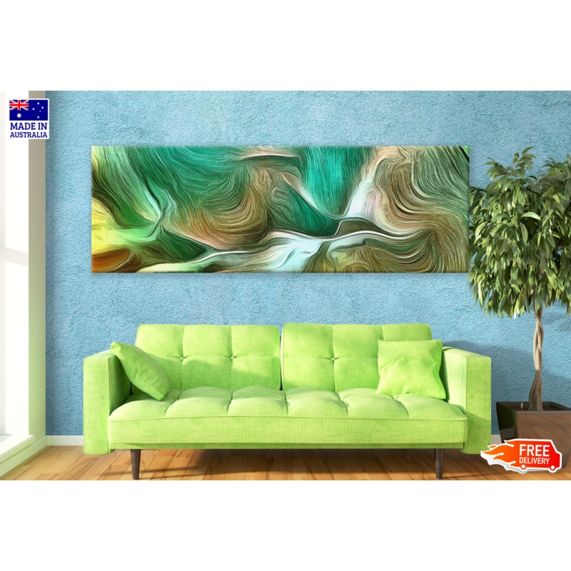 Panoramic Canvas Green Abstract Design High Quality 100% Australian made wall Canvas Print ready to hang