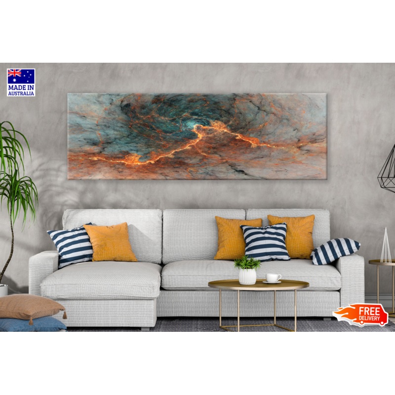 Panoramic Canvas Green Orange Abstract Design High Quality 100% Australian made wall Canvas Print ready to hang