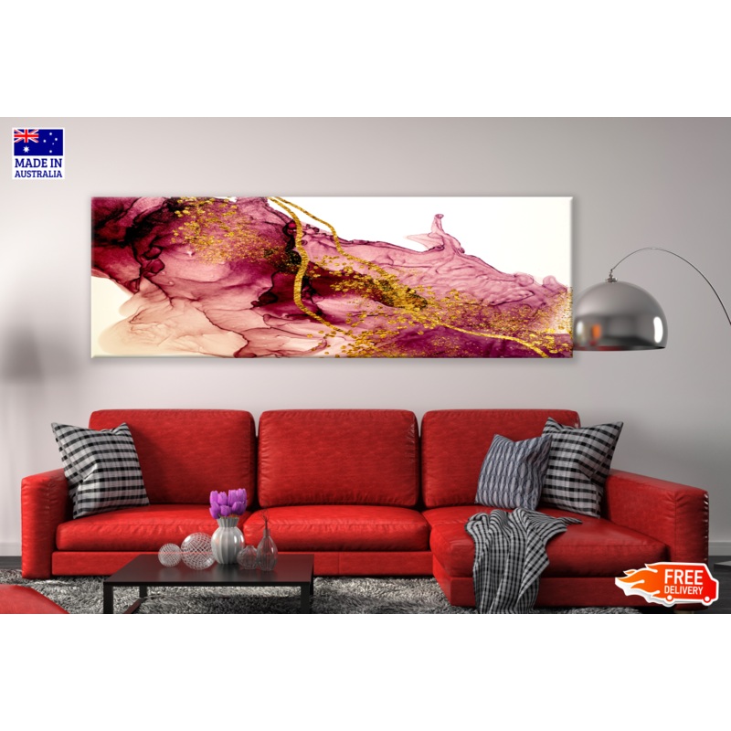 Panoramic Canvas Pink Gold Abstract Design High Quality 100% Australian made wall Canvas Print ready to hang