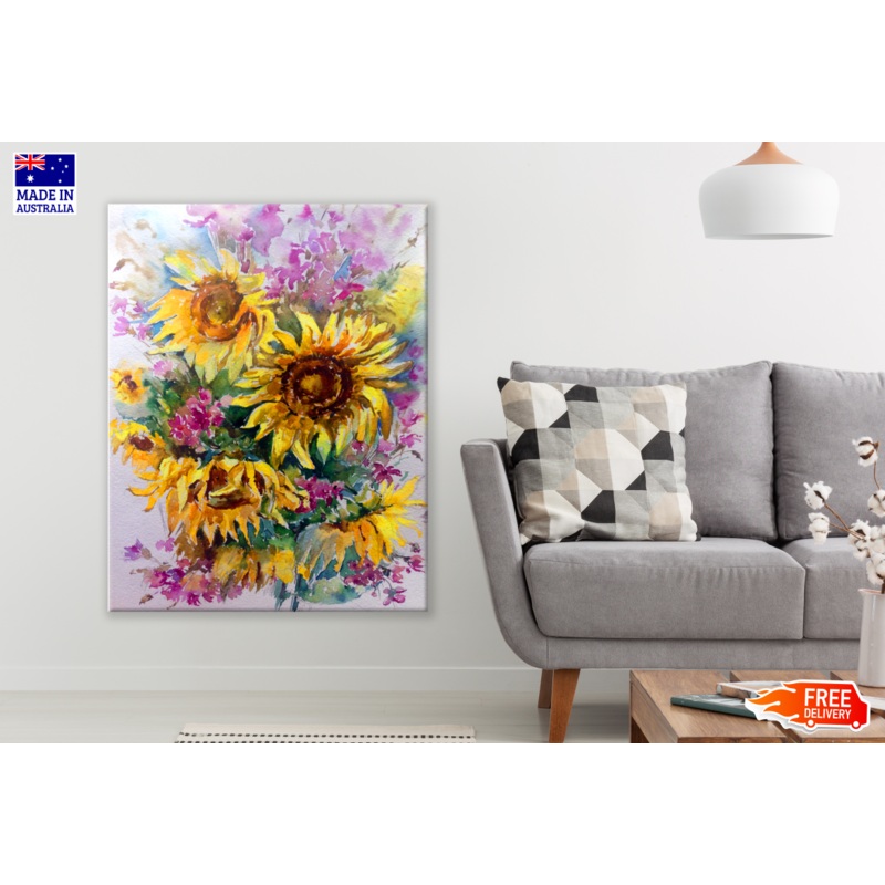 Sunflower Bouquet on Abstract Bright Coloured Background Print 100% Australian Made
