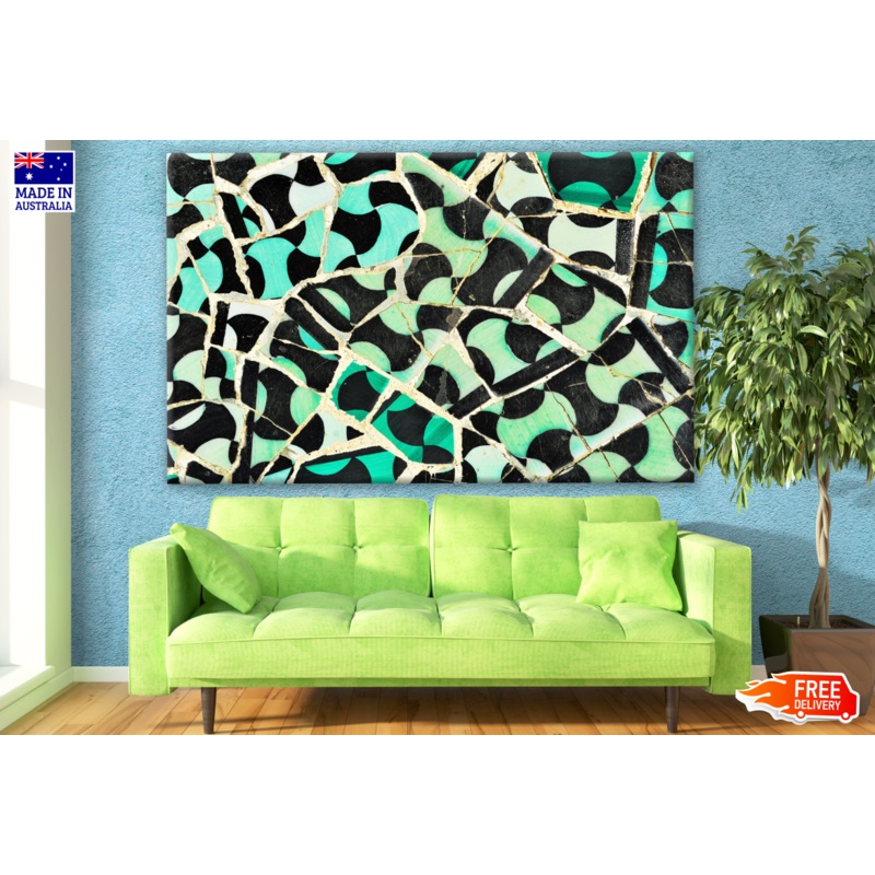Abstract Green Black Tile Design Print 100% Australian Made