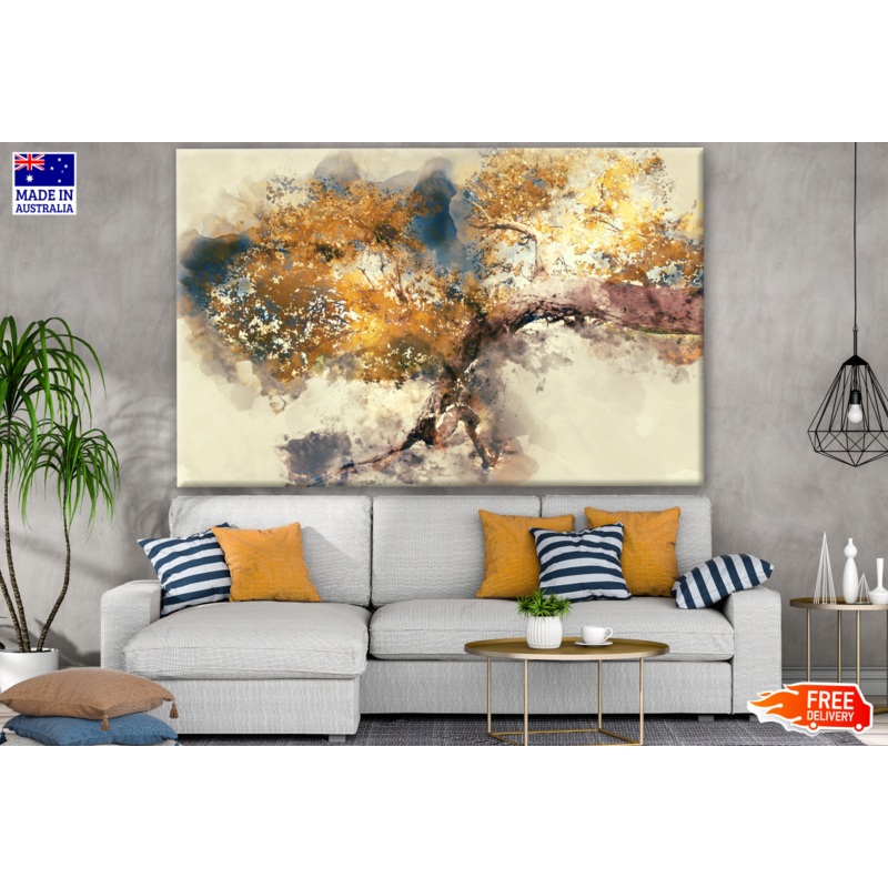 Abstract Trees in Autumn with Yellow Leaves Digital Watercolor Painting Print 100% Australian Made