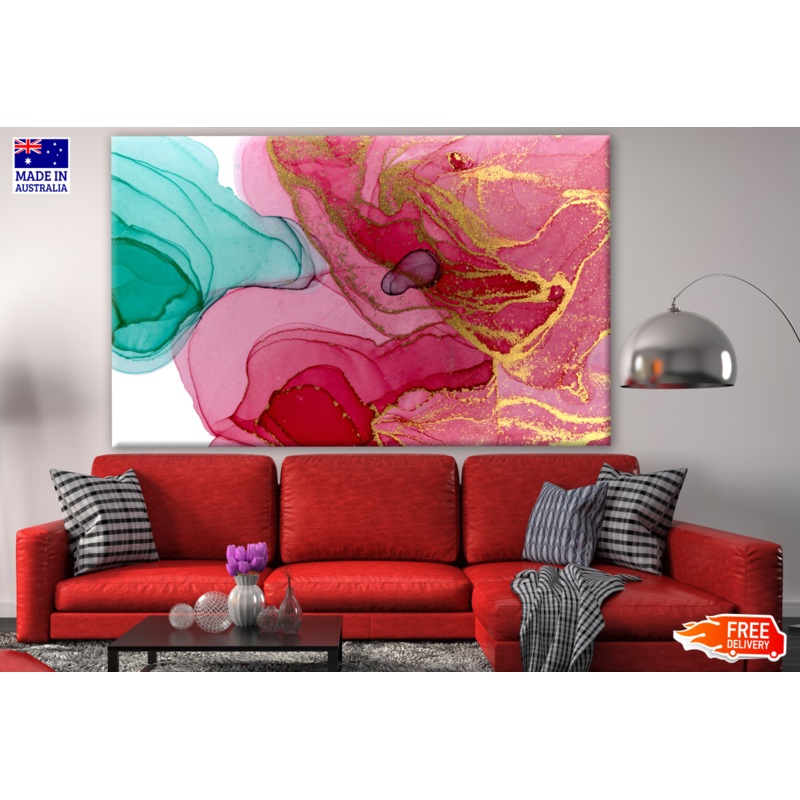 Blue Pink & Gold Abstract Design Print 100% Australian Made