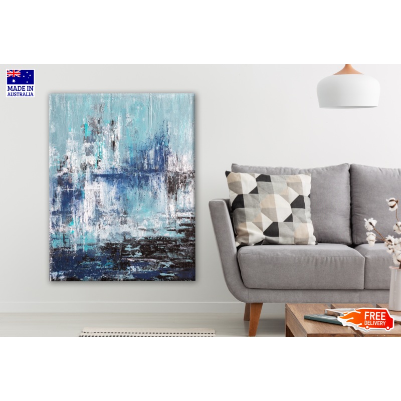 Blue White & Black Brush Stroke Painting Print 100% Australian Made
