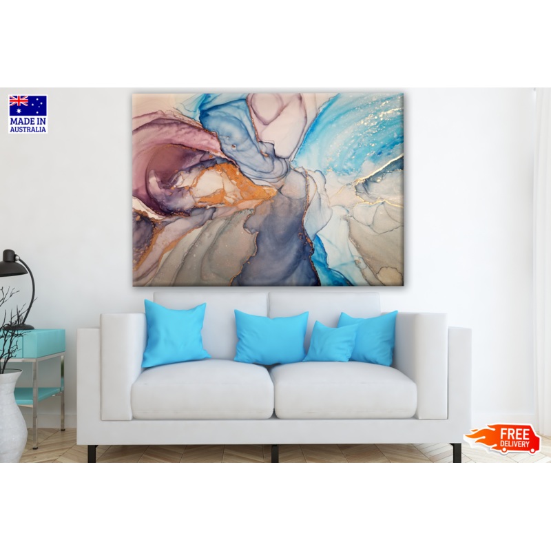 Brown, Blue & Gold Abstract Design Print 100% Australian Made