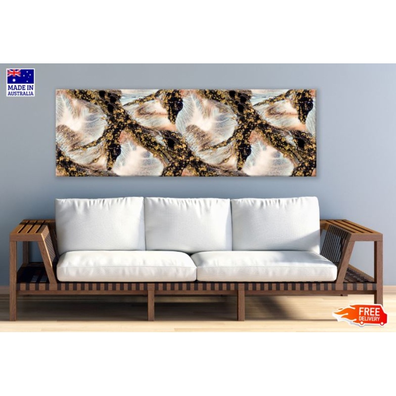 Panoramic Canvas Brown White Abstract Design High Quality 100% Australian made wall Canvas Print ready to hang