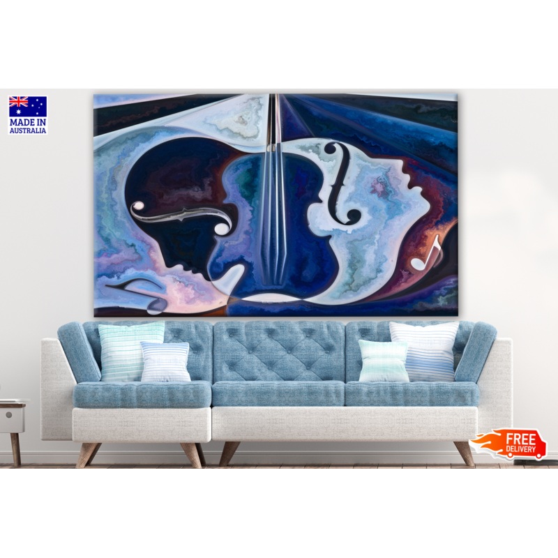 People Faces with Music Notes & Violin Abstract Design Print 100% Australian Made