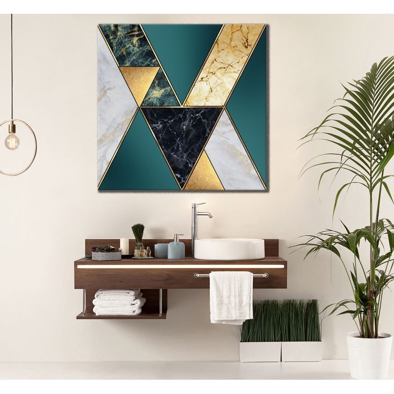 Square Canvas Abstract Gold Green Design High Quality Print 100% Australian Made