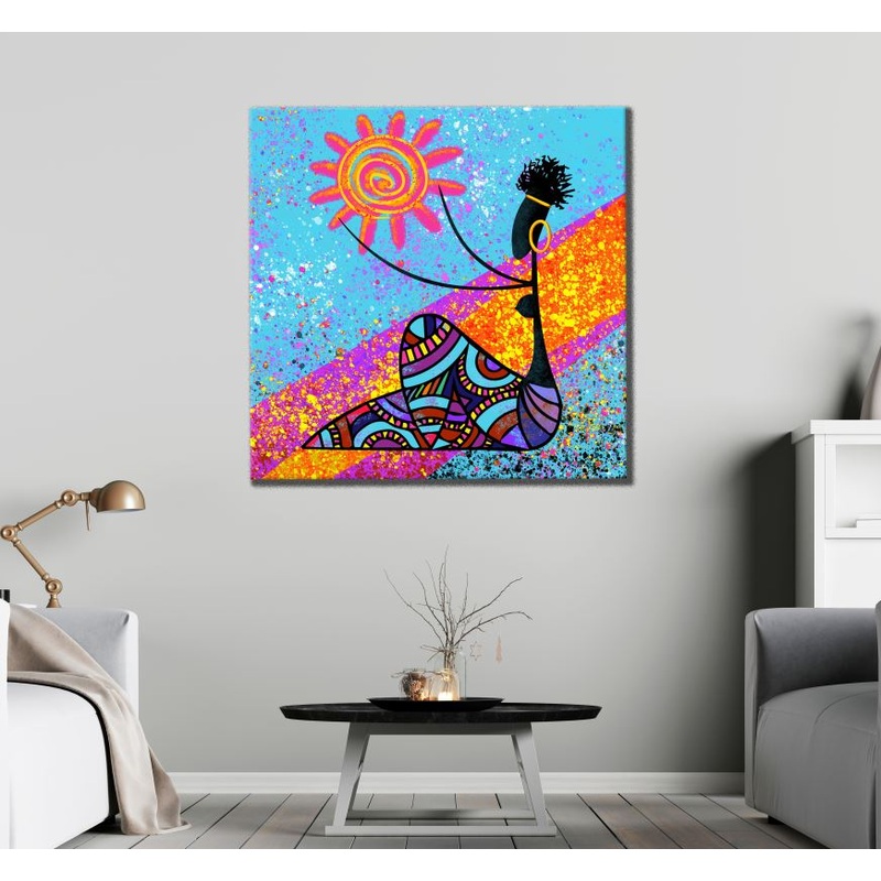 Square Canvas Ancient Woman & Sun Abstract Art High Quality Print 100% Australian Made