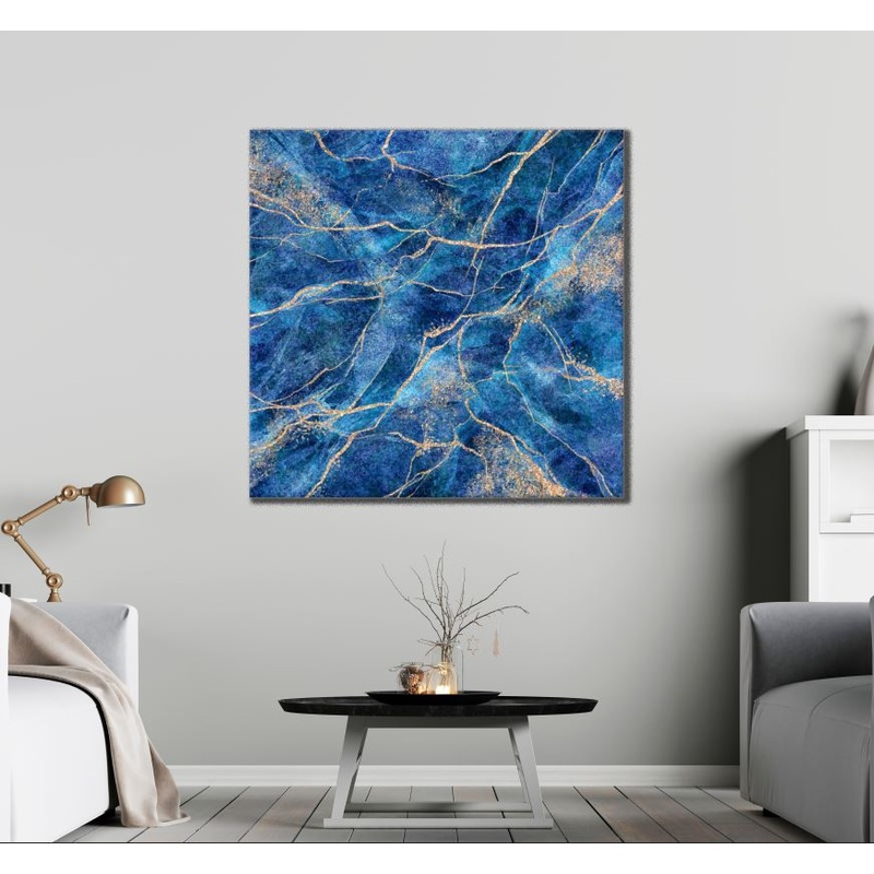Square Canvas Gold Blue Abstract Granite Design High Quality Print 100% Australian Made