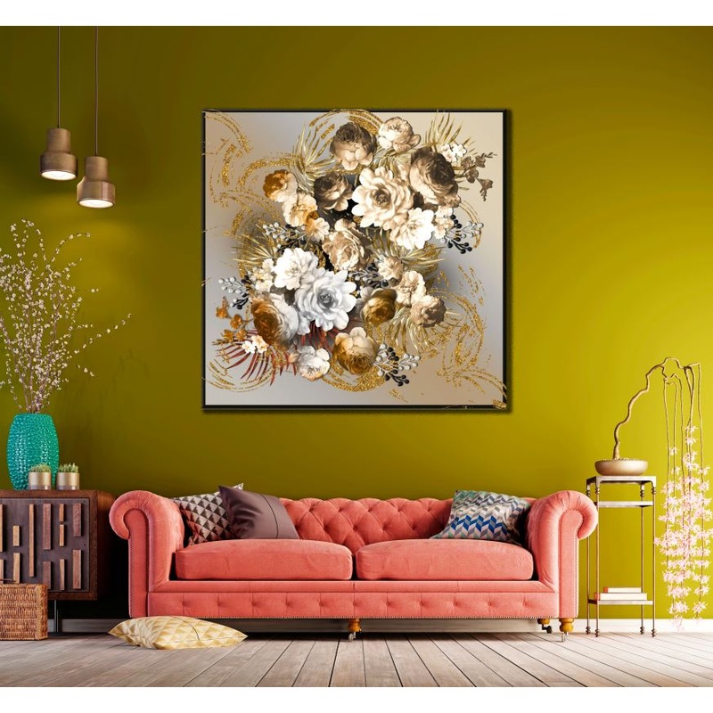 Square Canvas Gold Flowers Fractal Design High Quality Print 100% Australian Made
