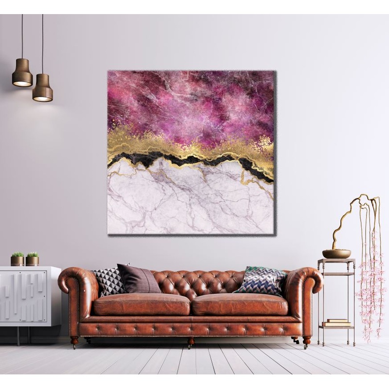 Square Canvas Gold Pink Abstract Granite Design High Quality Print 100% Australian Made
