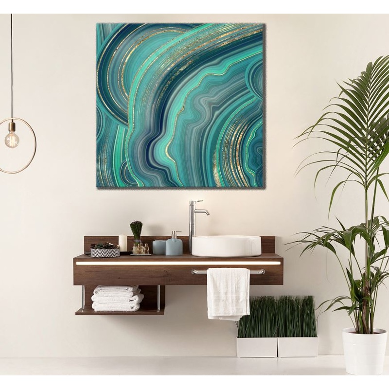Square Canvas Green Gold Abstract Granite Design High Quality Print 100% Australian Made