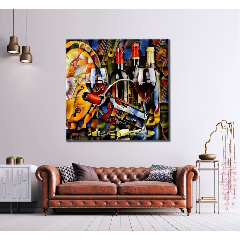 Square Canvas Wine Bottle Abstract Art High Quality Print 100% Australian Made