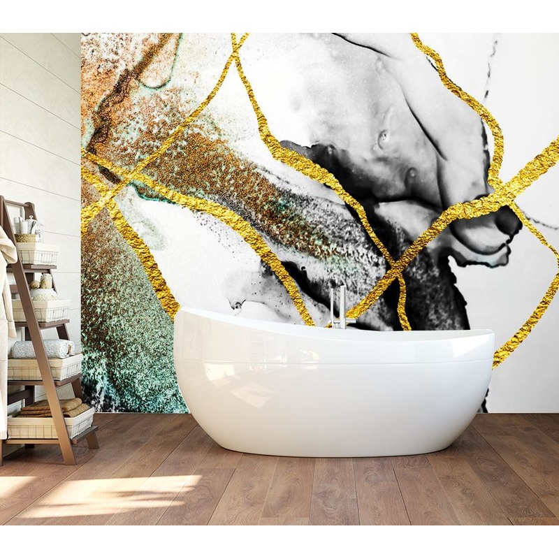 Wallpaper Murals Peel and Stick Removable Gold Black & Green Abstract Design High Quality