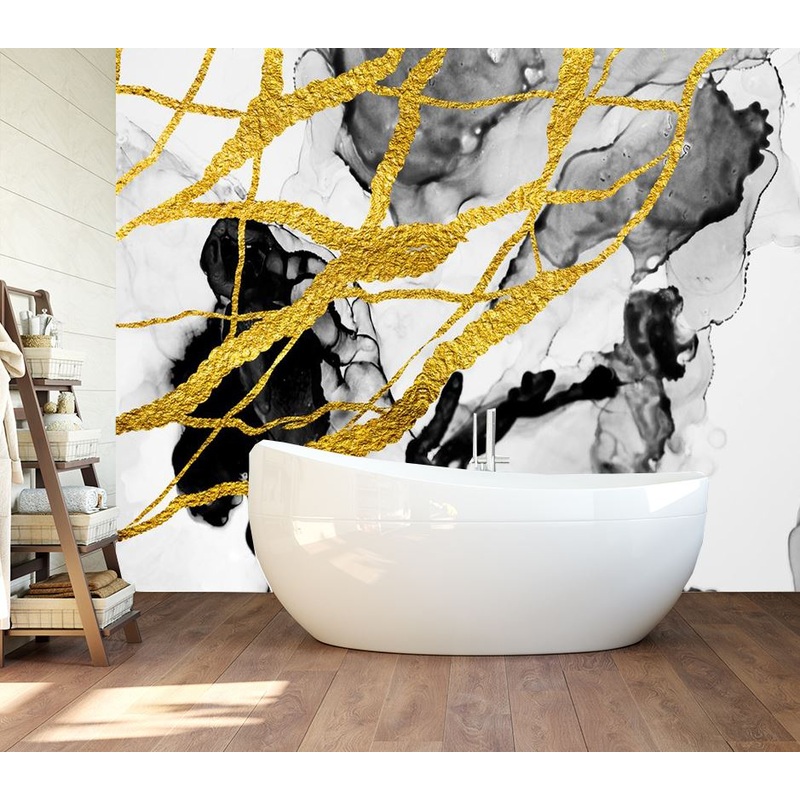 Wallpaper Murals Peel and Stick Removable Gold Black White Abstract Design High Quality
