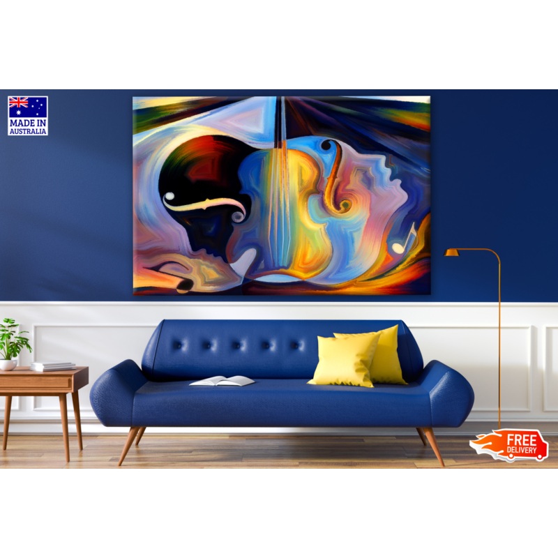 Woman Face & Violin Abstract Colourful Design Print 100% Australian Made