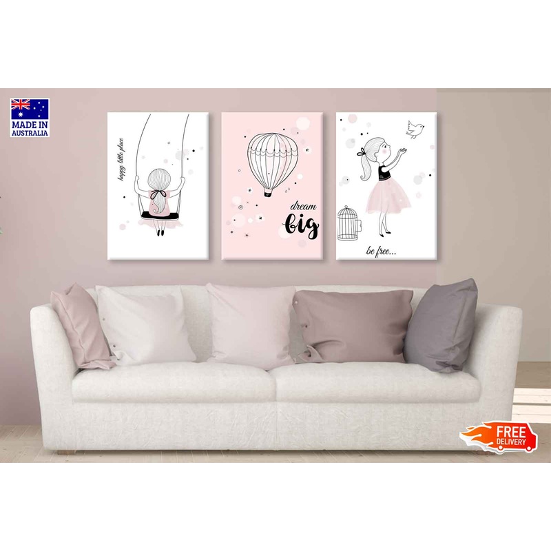 3 Set of Quote Girl with Bird Vector High Quality Print 100% Australian Made Wall Canvas Ready to Hang