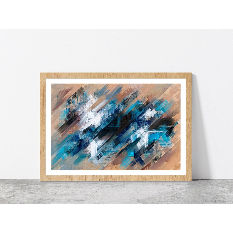 Abstract Diagonal Paint Strokes Glass Framed Wall Art, Ready to Hang Quality Print