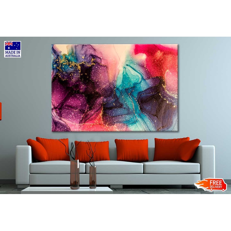 Abstract Pink With Blue Bright Shiny Colors Print 100% Australian Made