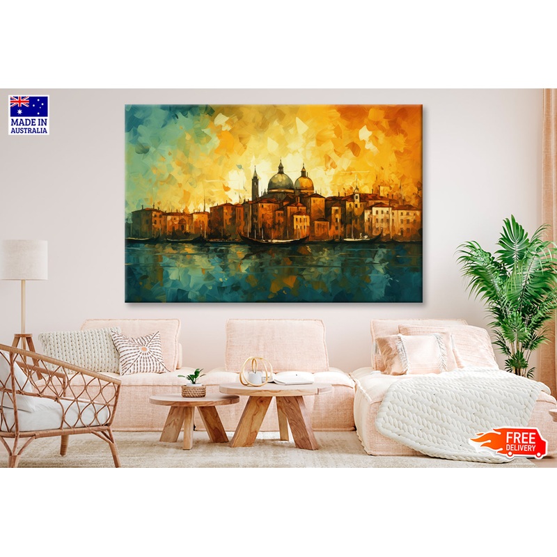 Abstract Venice Cityscape & Lake Oil Painting Wall Art Limited Edition High Quality Print