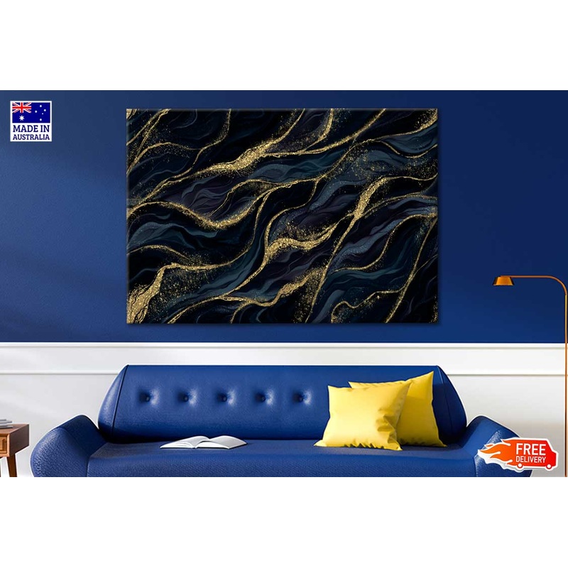 Black Deep Blue Colors Alcohol Ink Print 100% Australian Made