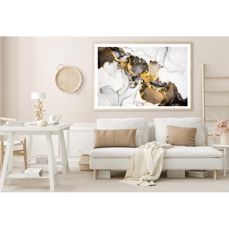 Black White & Gold Abstract Home Decor Premium Quality Poster Print Choose Your Sizes