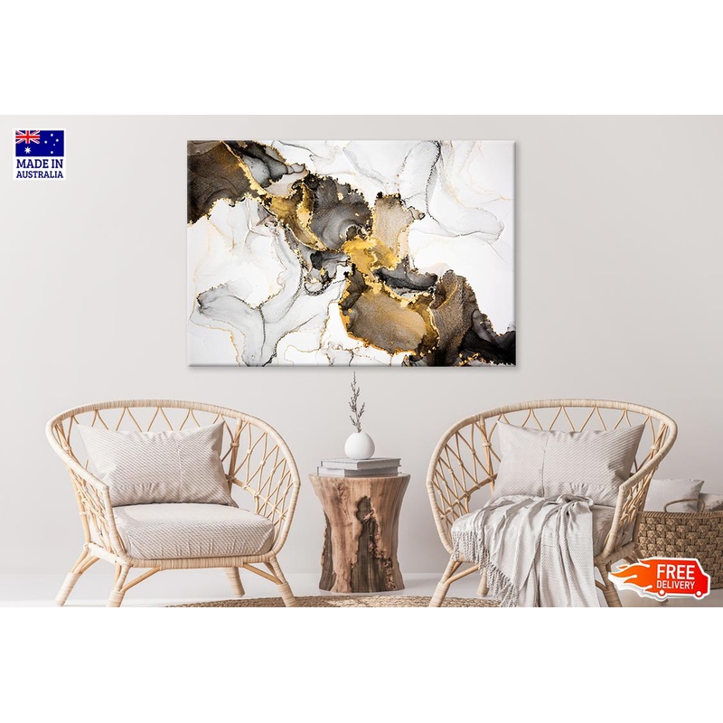 Black White & Gold Abstract Print 100% Australian Made