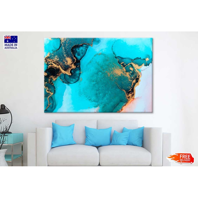 Blue Gold Black Mixture Of Colors Abstract Print 100% Australian Made