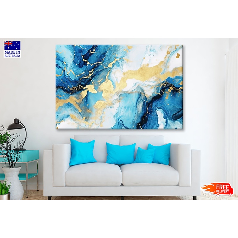 Blue & Gold Splash Abstract Marble Painting Wall Art Limited Edition High Quality Print