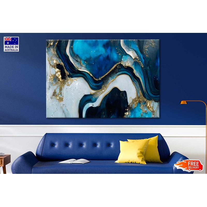 Blue White And Gold Abstract Print 100% Australian Made