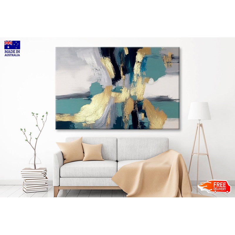 Paint Strokes, Golden Elements Oil Painting Wall Art Limited Edition High Quality Print