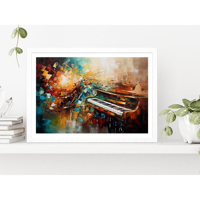 Piano Abstract Musical  Glass Framed Wall Art, Ready to Hang Quality Print