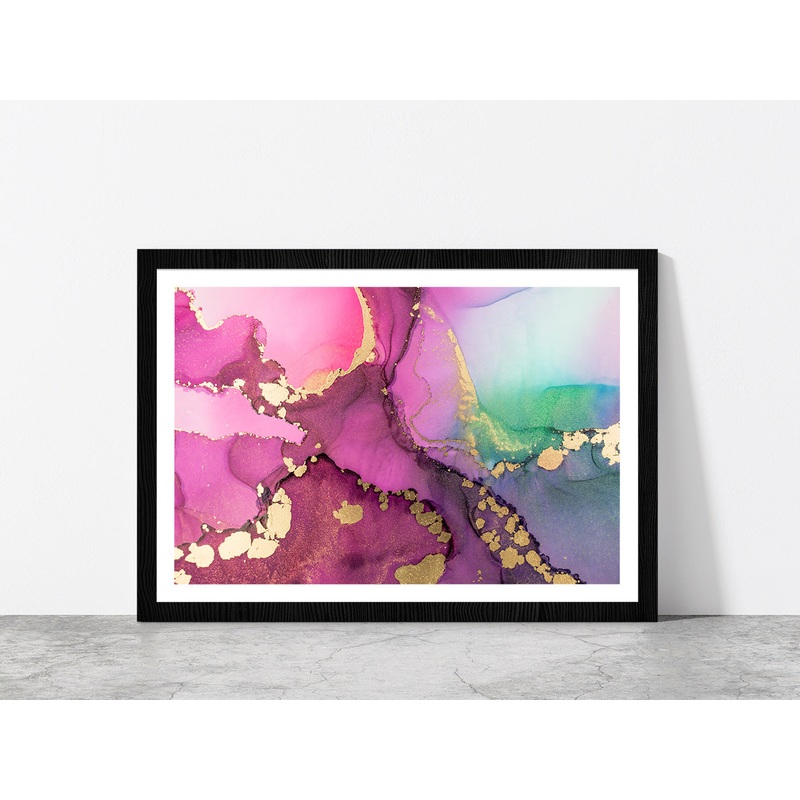Pink & Gold Abstract Fluid Art Glass Framed Wall Art, Ready to Hang Quality Print