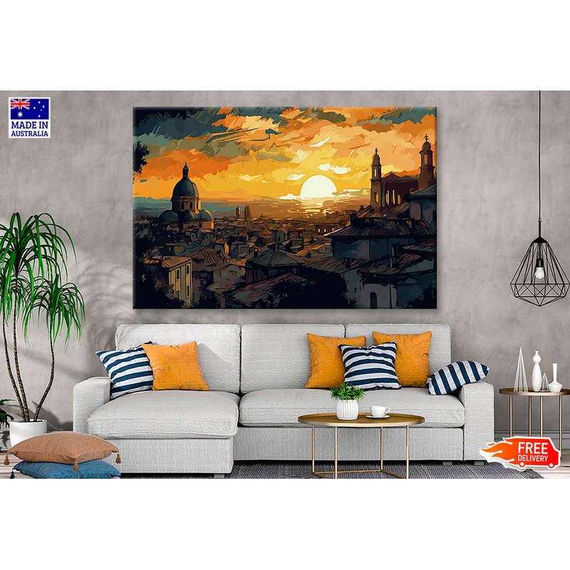 Rome City & Sunset Sky Abstract Painting Wall Art Limited Edition High Quality Print